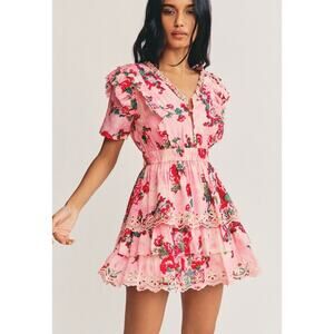 NWT LoveShackFancy Aldina Mini Dress in Pink Desert Small Silk Cotton